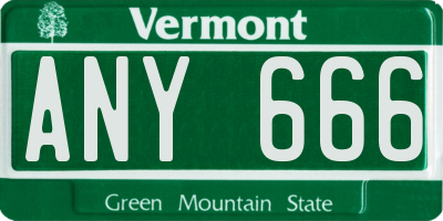 VT license plate ANY666
