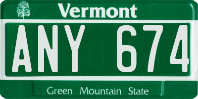VT license plate ANY674