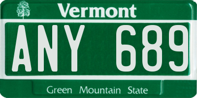 VT license plate ANY689