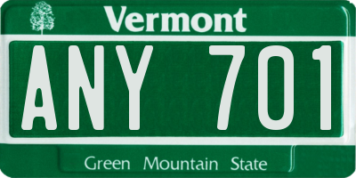 VT license plate ANY701
