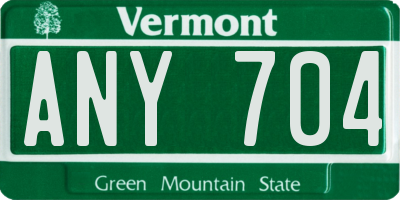 VT license plate ANY704