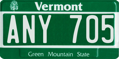 VT license plate ANY705