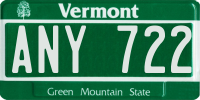 VT license plate ANY722