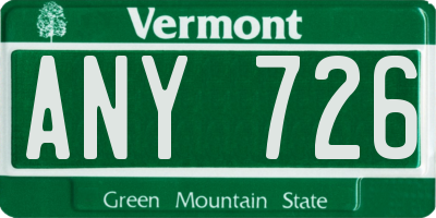 VT license plate ANY726