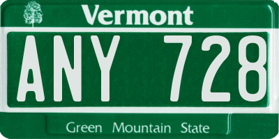VT license plate ANY728