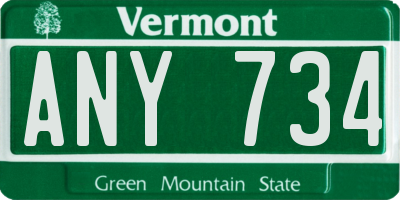 VT license plate ANY734