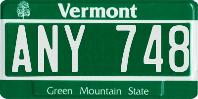 VT license plate ANY748