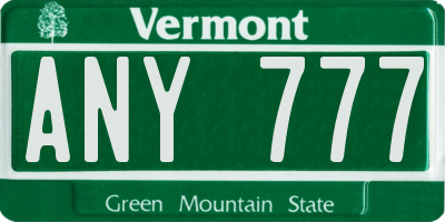 VT license plate ANY777