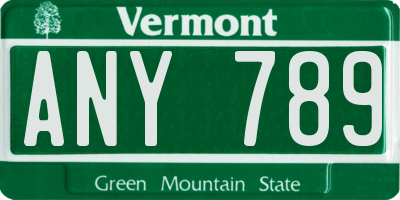 VT license plate ANY789