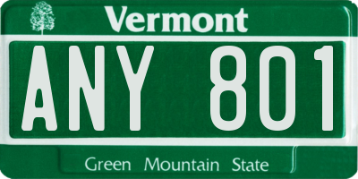 VT license plate ANY801