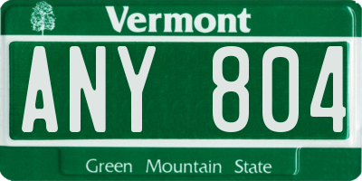 VT license plate ANY804