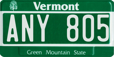 VT license plate ANY805