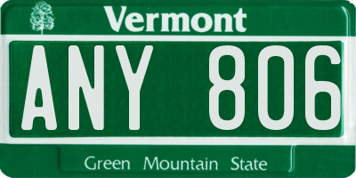 VT license plate ANY806