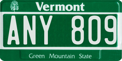 VT license plate ANY809