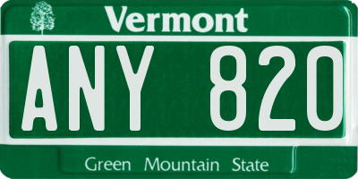 VT license plate ANY820