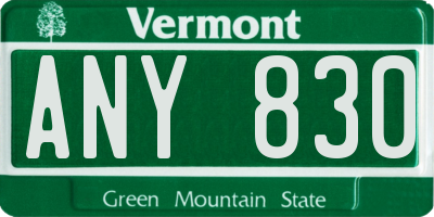 VT license plate ANY830