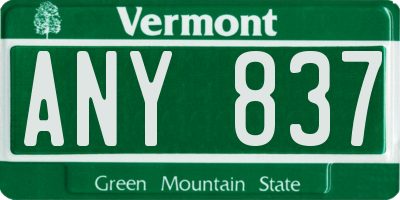 VT license plate ANY837