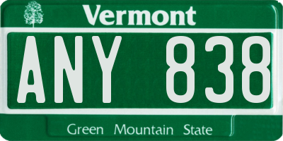 VT license plate ANY838