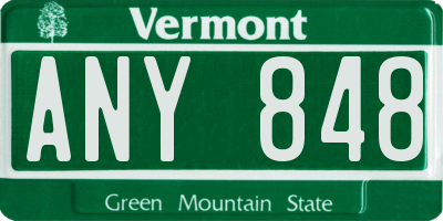 VT license plate ANY848