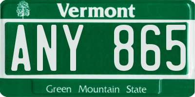 VT license plate ANY865