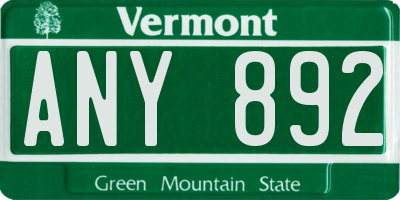 VT license plate ANY892