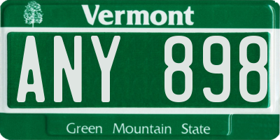 VT license plate ANY898