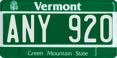 VT license plate ANY920