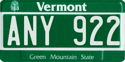 VT license plate ANY922