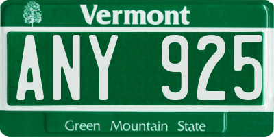VT license plate ANY925