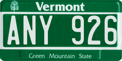 VT license plate ANY926