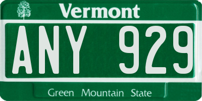 VT license plate ANY929