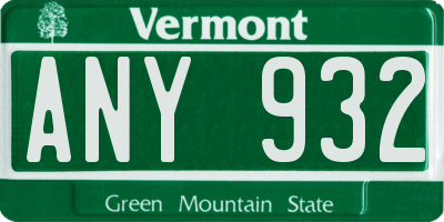 VT license plate ANY932