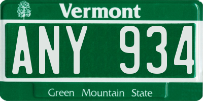 VT license plate ANY934