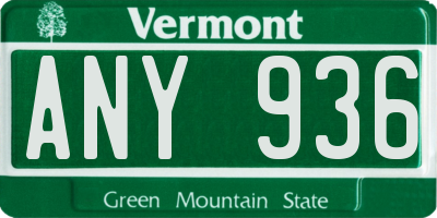 VT license plate ANY936