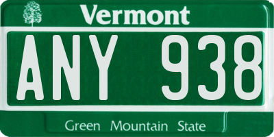 VT license plate ANY938