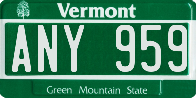 VT license plate ANY959