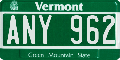 VT license plate ANY962