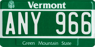 VT license plate ANY966