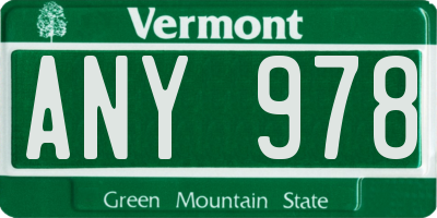 VT license plate ANY978
