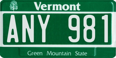 VT license plate ANY981