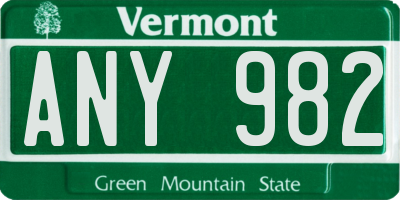 VT license plate ANY982