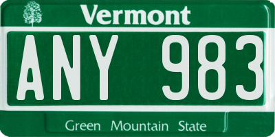 VT license plate ANY983