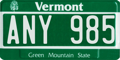 VT license plate ANY985