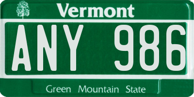 VT license plate ANY986