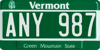 VT license plate ANY987