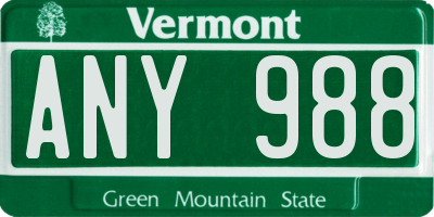 VT license plate ANY988