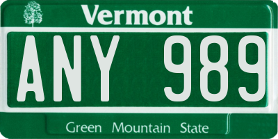 VT license plate ANY989