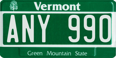 VT license plate ANY990