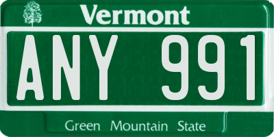 VT license plate ANY991