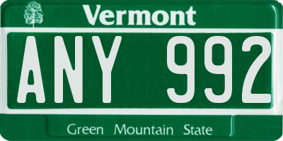 VT license plate ANY992